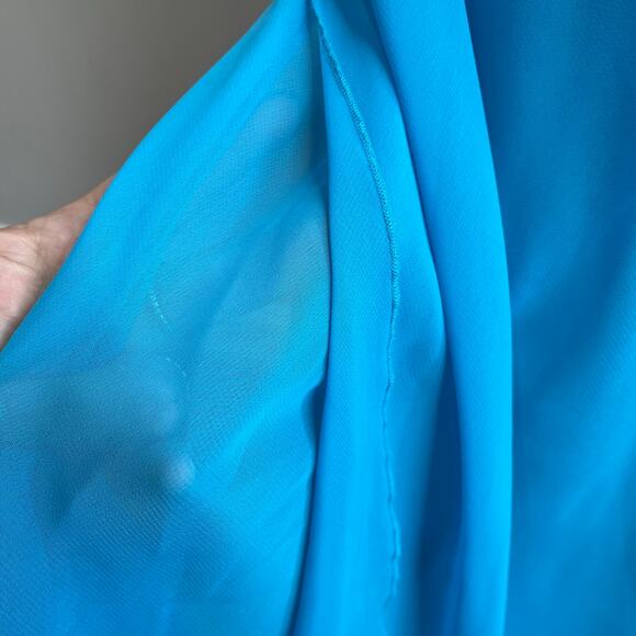 VTG Delicates Ocean Blue Double Layered Cowl Neck Lace Flower Straps Slip Sz M - Picture 9 of 11